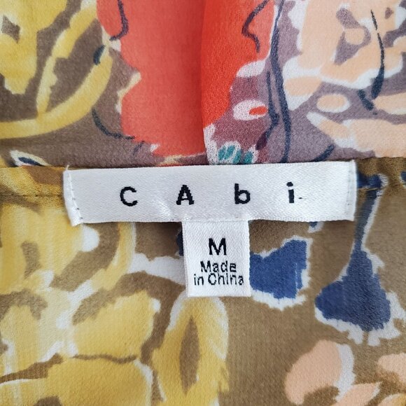 Cabi Womens Floral Abstract Sheer Ruffle Tie Front Blouse Size M Art To Wear - Picture 4 of 10